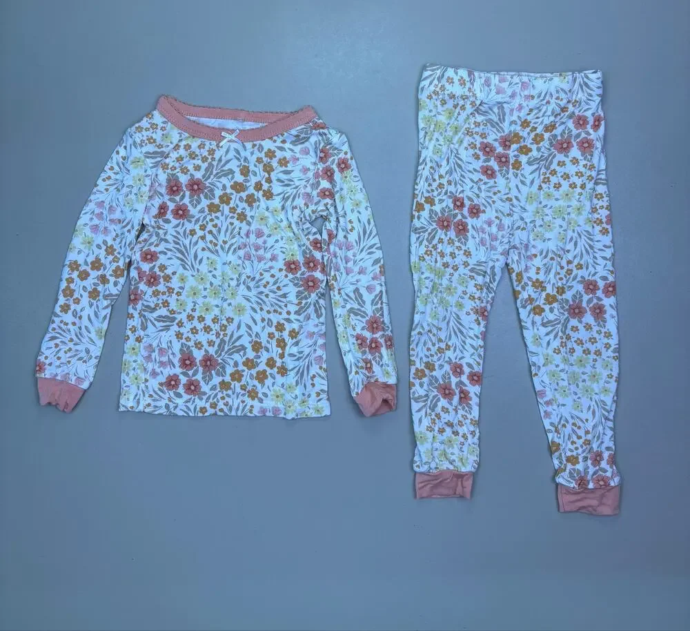 Girls Pajama Set 18M Milkberry Floral 2 Piece Cotton Long Sleeve Sleepwear EUC